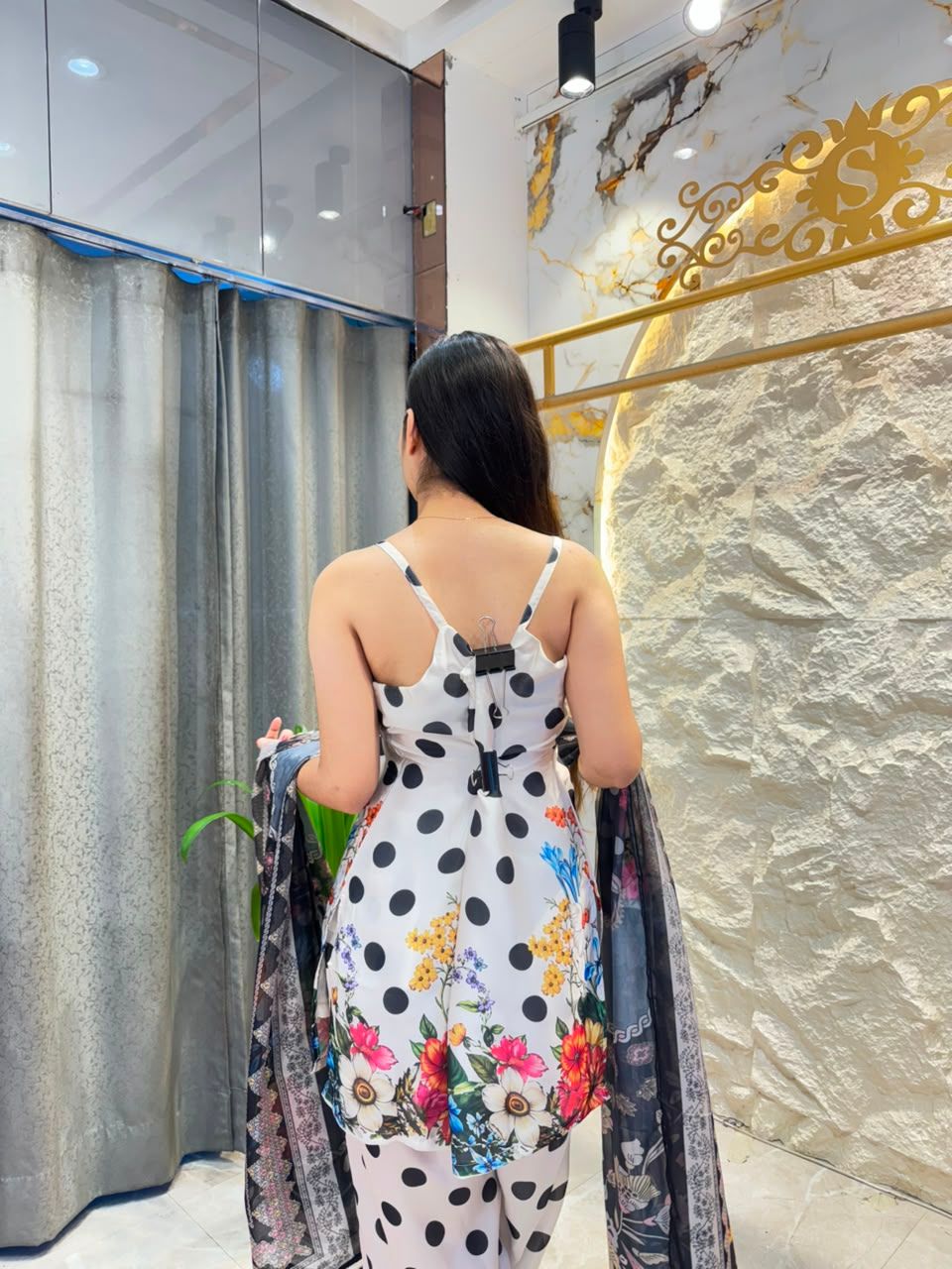 "POLKA DOT FLORAL PRINTED SUIT"