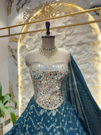 "MIDNIGHT TEAL MIRROR WORK LEHENGA" image 1