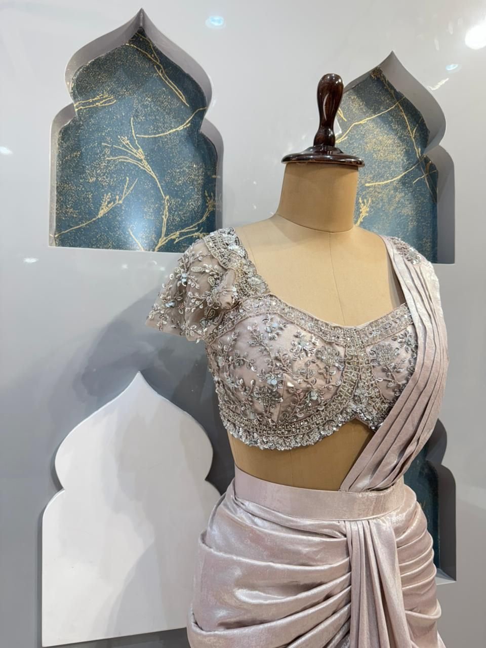 "MOONLIGHT CHAMPAGNE LUXE DRAPE SAREE" image 2