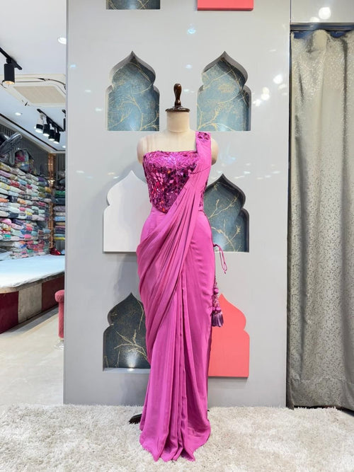"FUCHSIA GLAM DRAPE SAREE" image 0