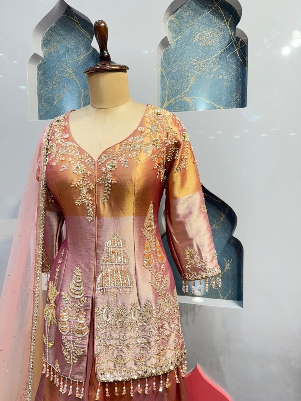 "ROSE GOLD REGAL INDO-WESTERN SHARARA" image 2
