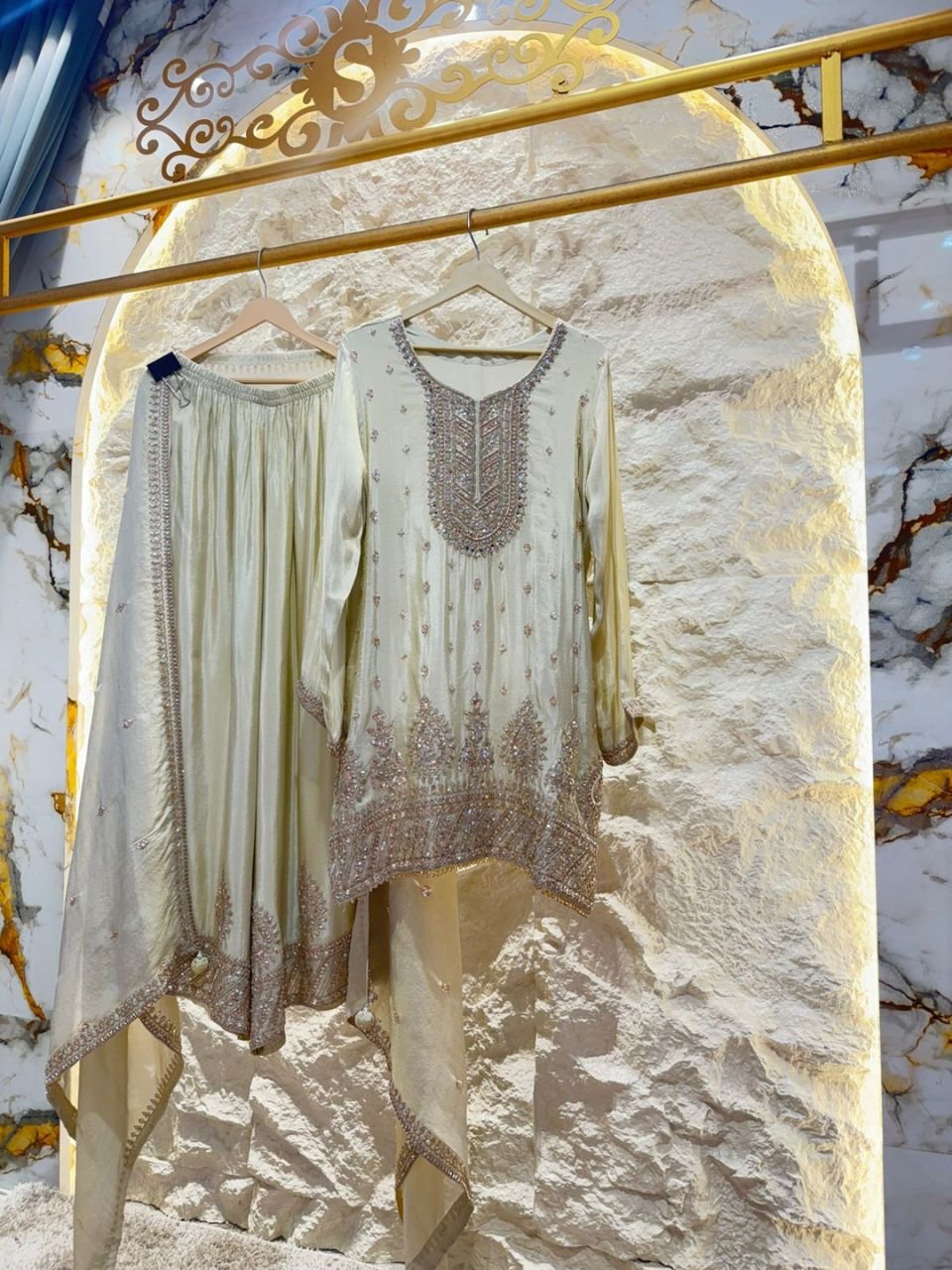 "IVORY PEARL EMBROIDERED SHARARA" image 0