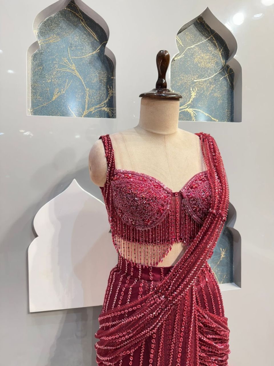 "RUBY GLAM SEQUINED DRAPE SAREE" image 2