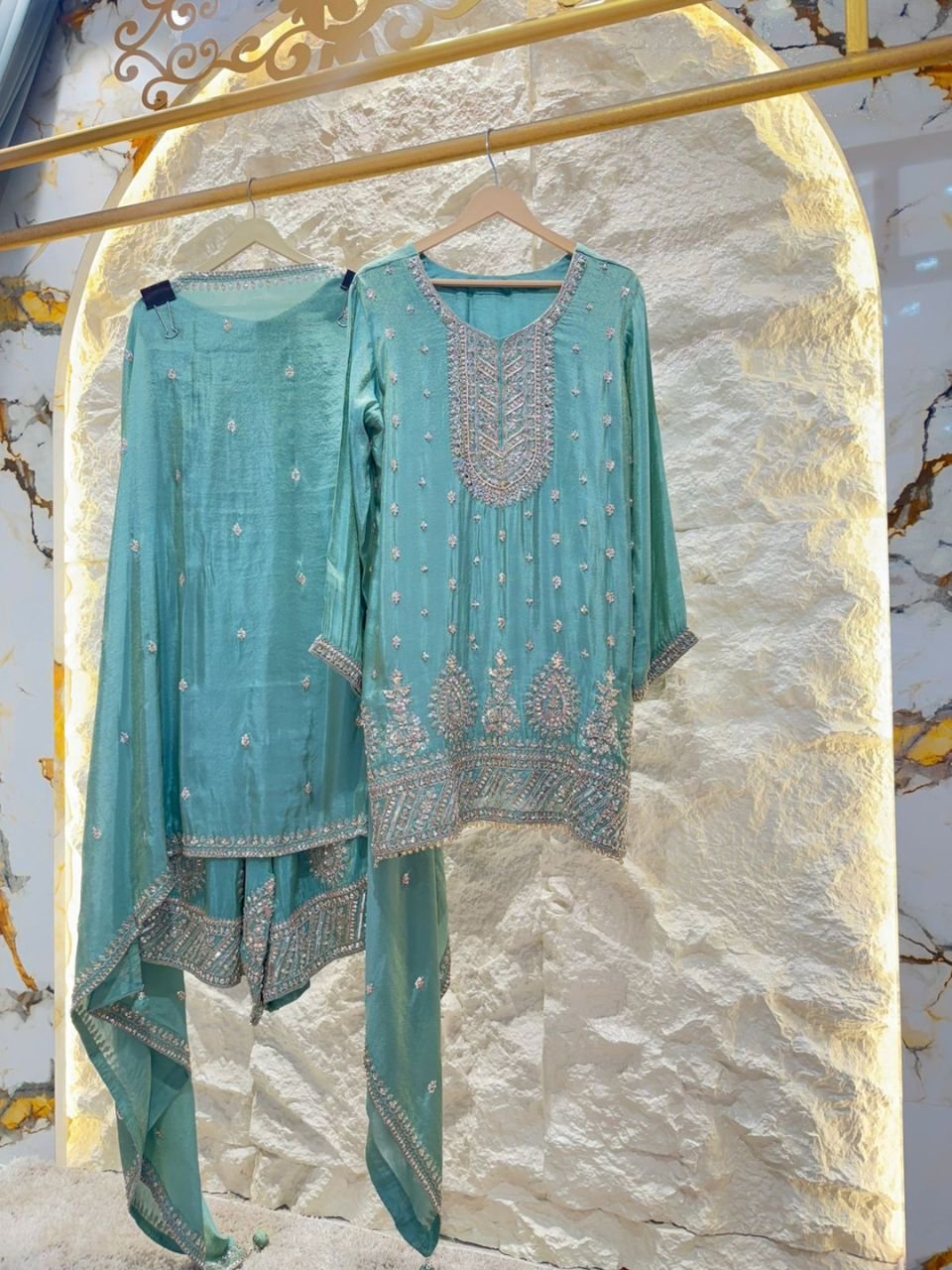 "AQUA MIST EMBROIDERED SHARARA" image 3