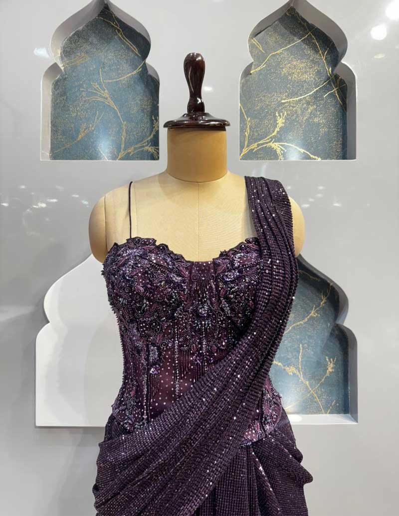 "AMETHYST SHIMMER DRAPE SAREE" image 1