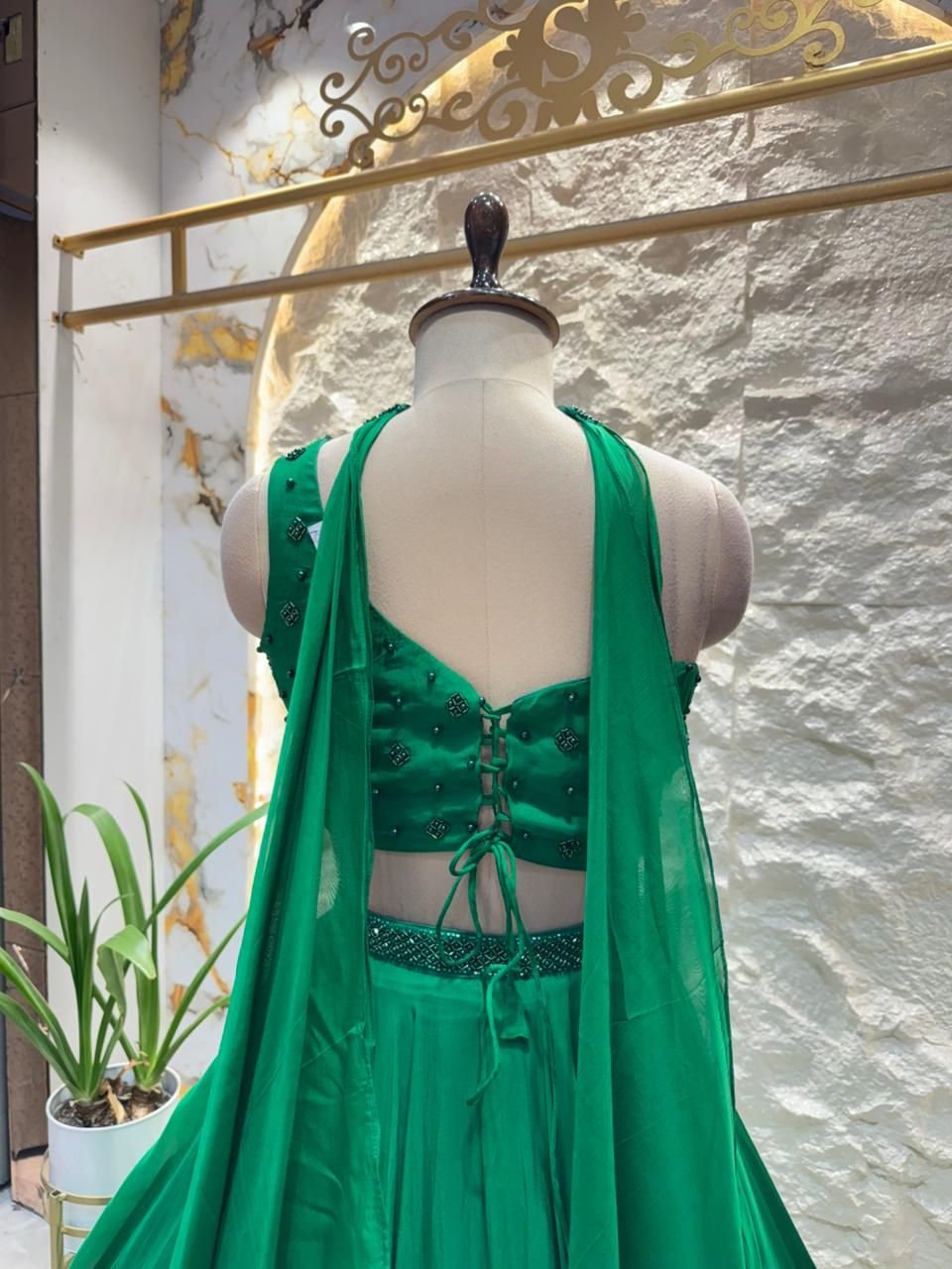 "EMERALD ELEGANCE ONE SHOULDER LEHENGA" image 4