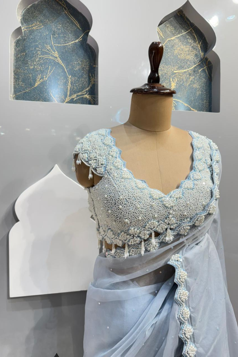 "ICE BLUE DREAM EMBELLISHED SAREE" image 2