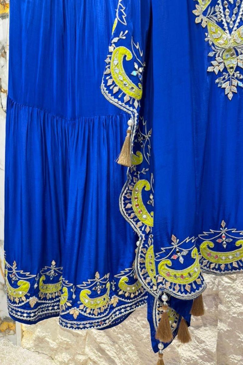 "ROYAL BLUE EMBROIDERED KAFTAN SUIT" image 1