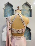 "BLUSH PINK MIRROR WORK DRAPE SAREE" image 4