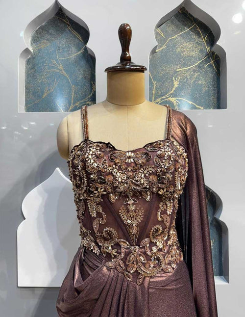 "BRONZE ROYALE DRAPE SAREE" image 1