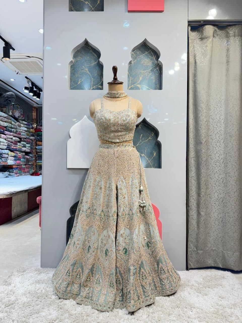 "IVORY & SAGE EMBROIDERED INDO-WESTERN" image 3