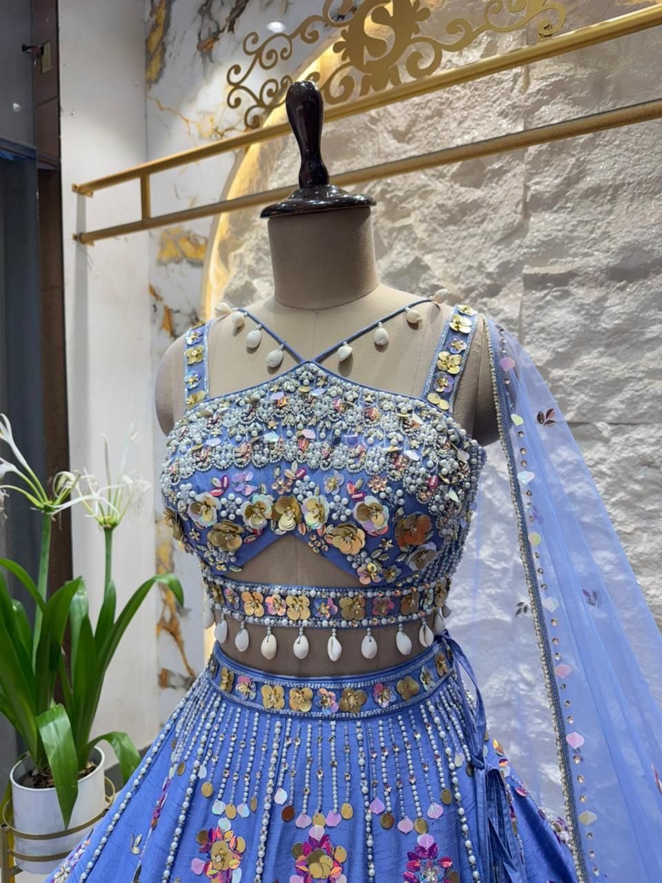 "MOONFLOWER BLUE DESIGNER LEHENGA" image 2