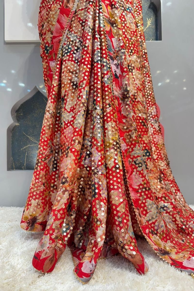 "CRIMSON FLORAL SEQUIN SAREE" image 3