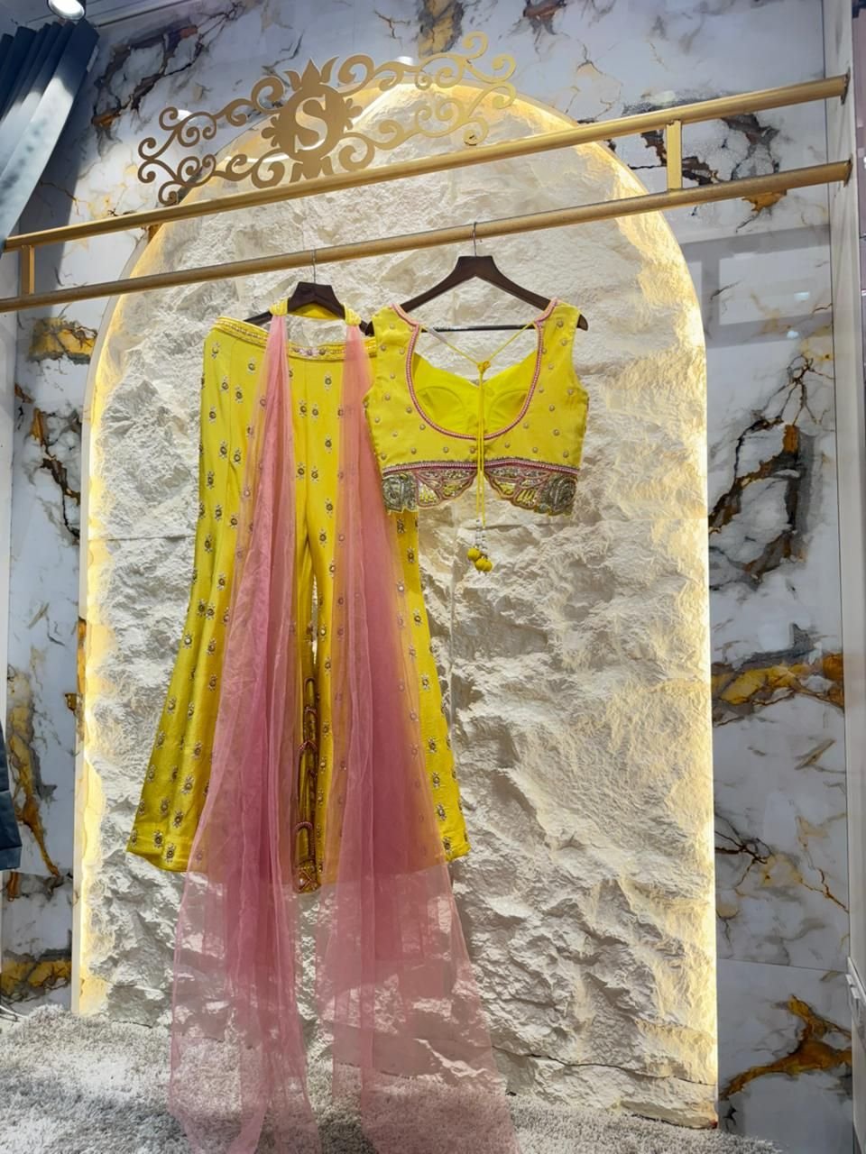 "SUNSHINE YELLOW EMBROIDERED INDOWESTERN" image 5