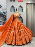 "RUST ORANGE HERITAGE LEHENGA" image 0