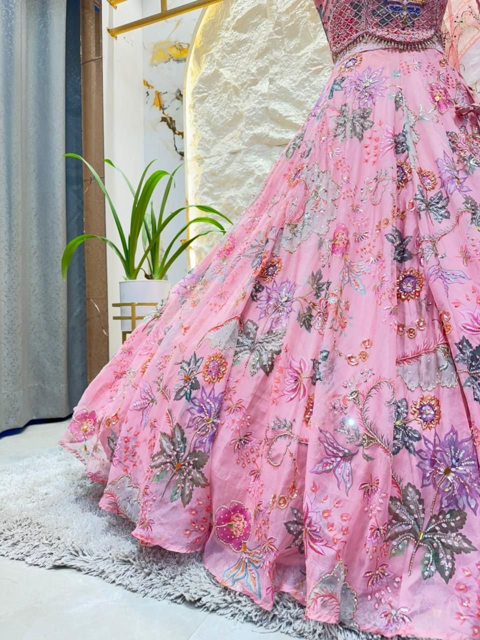 "BLUSH BLOOM DESIGNER FLORAL EMBROIDERED LEHENGA" image 4