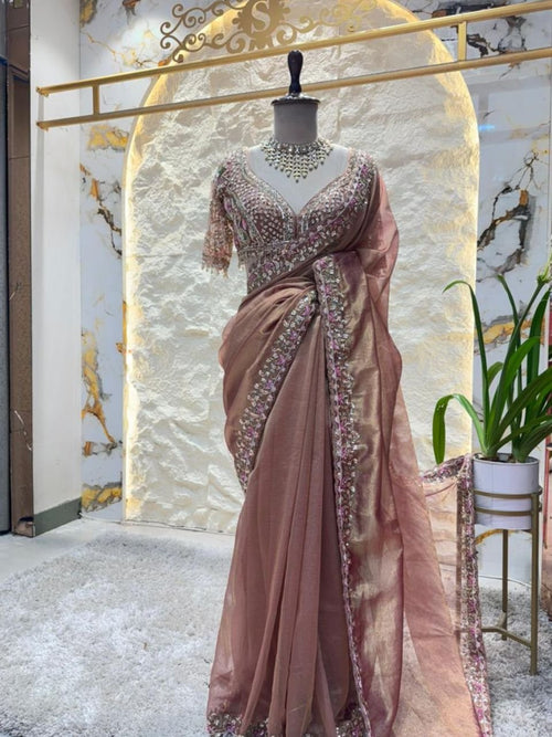 "ROSE GOLD RADIANCE EMBELLISHED SAREE" image 0