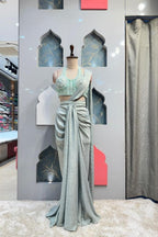 "ICE BLUE PRE- DRAPED SAREE" image 0