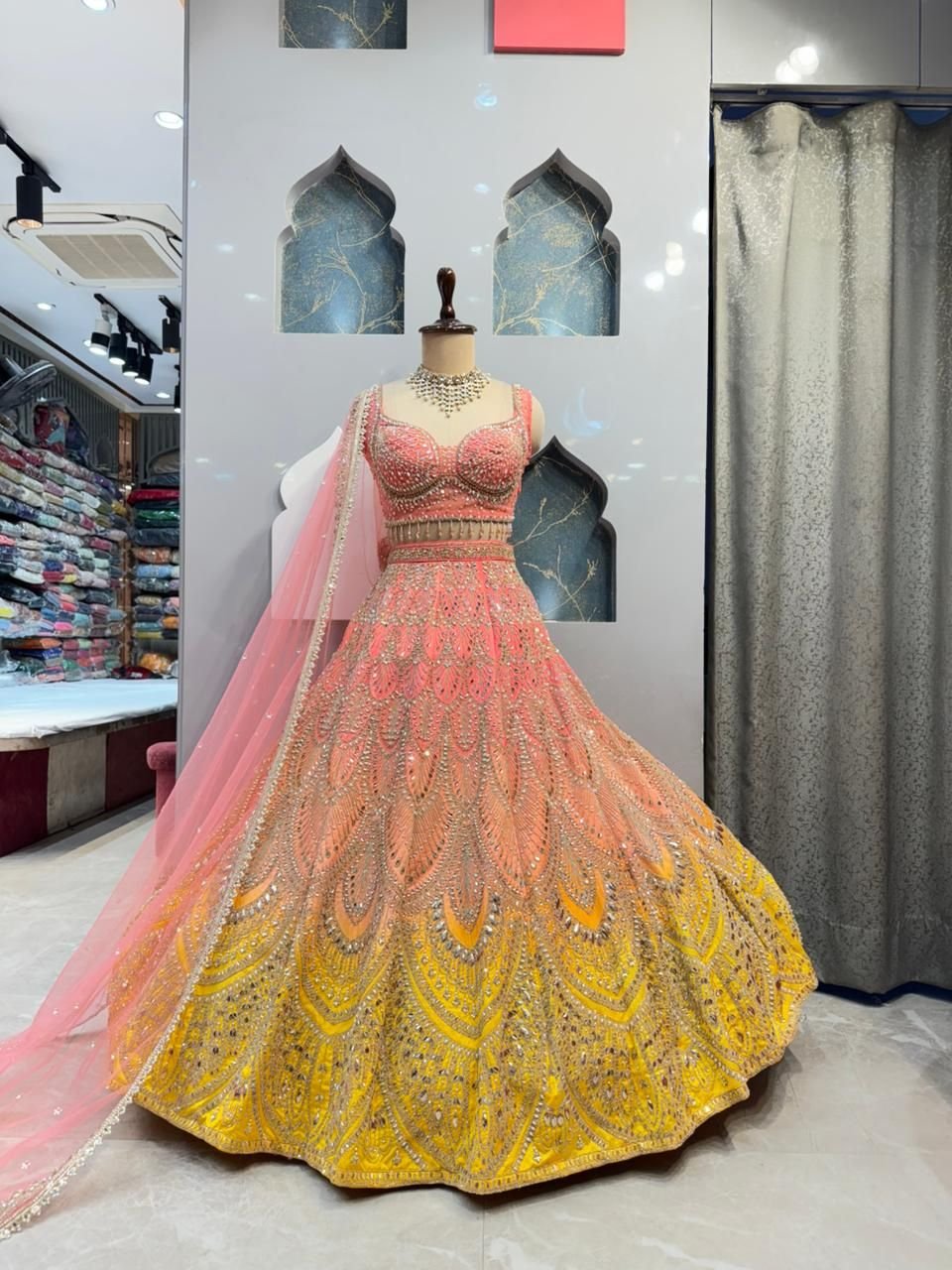 "SUNSET BLOOSOM OMBRE LEHENGA" image 0