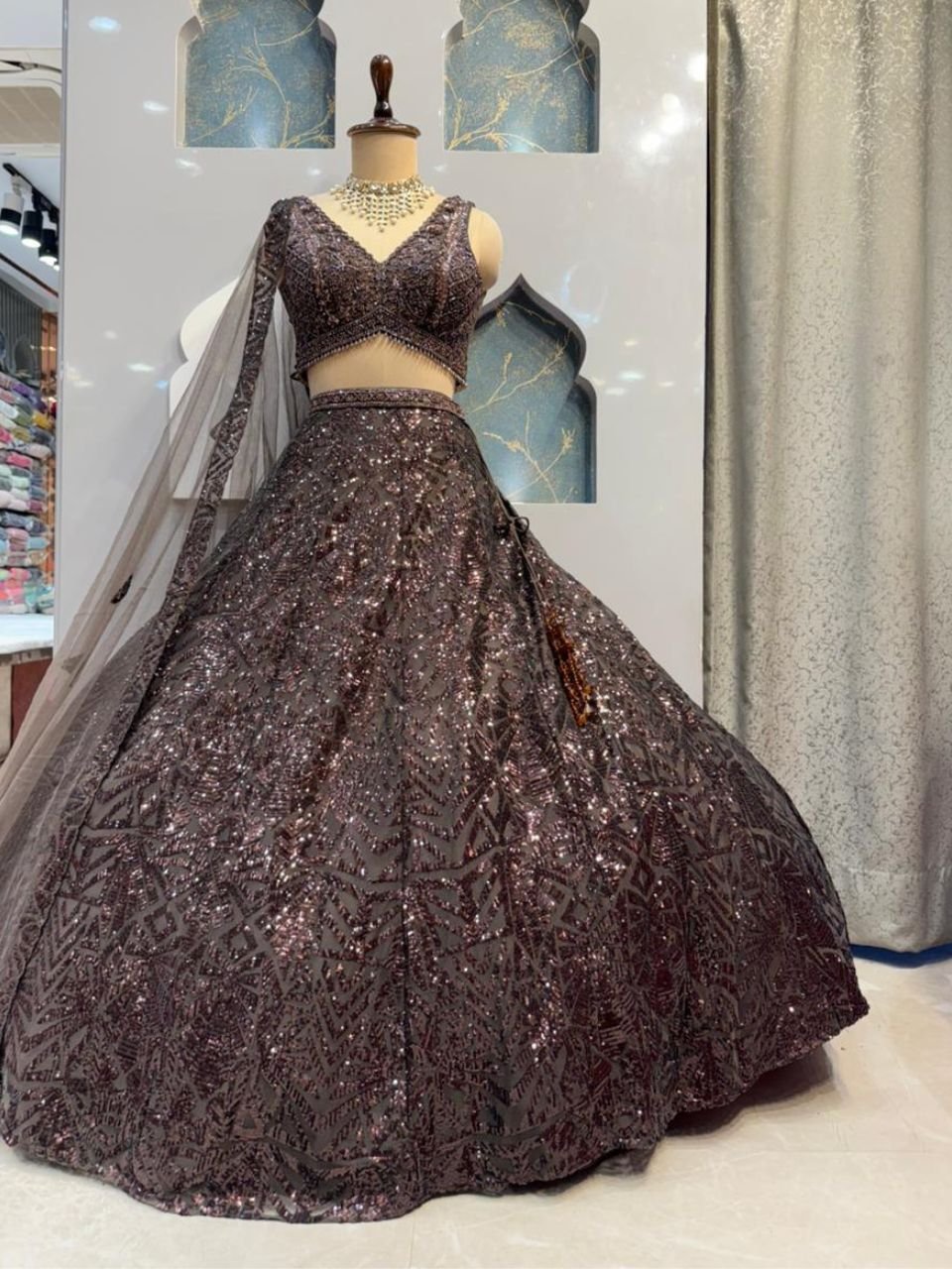 "MIDNIGHT COCOA SPARKLE LEHENGA" image 1