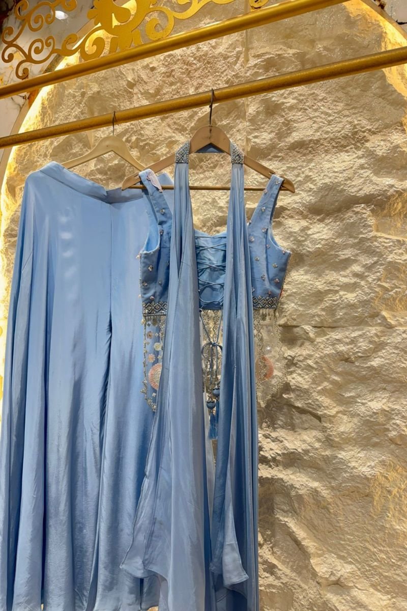 "POWDER BLUE PETAL INDO WESTERN" image 3