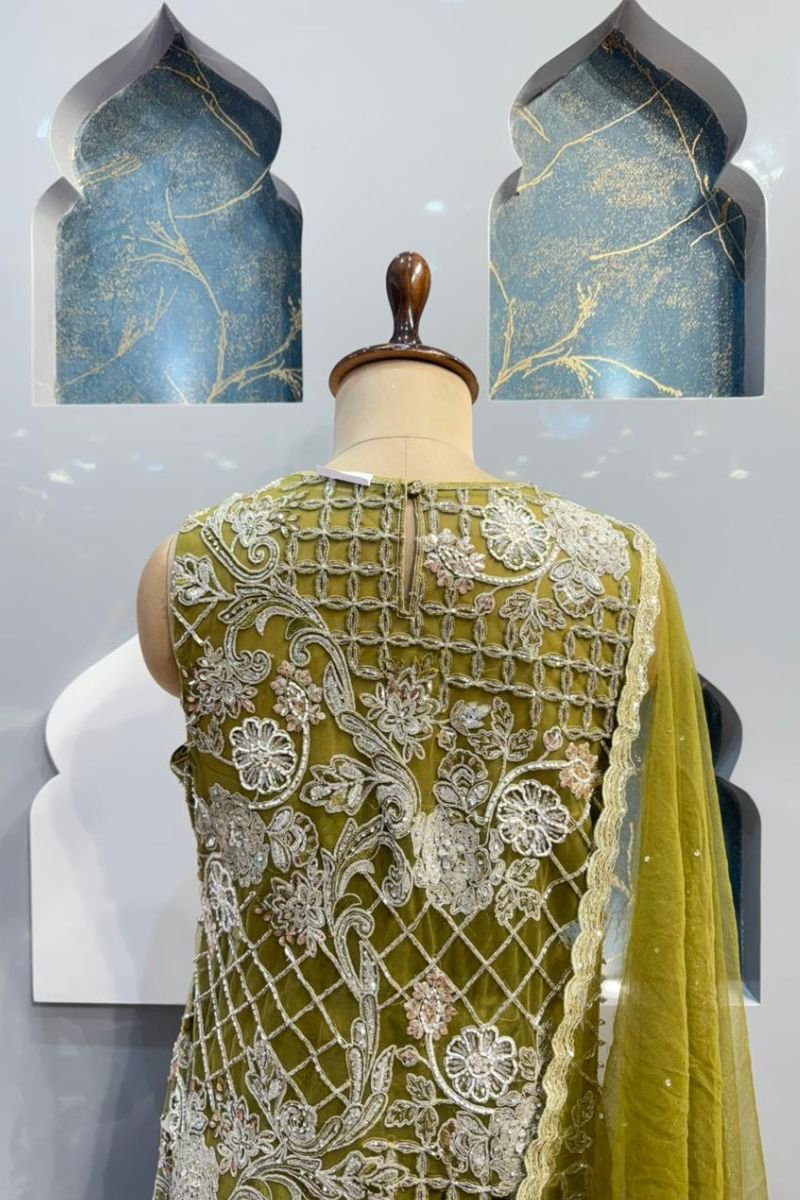 "OLIVE GREEN EMBROIDERED SHARARA" image 4