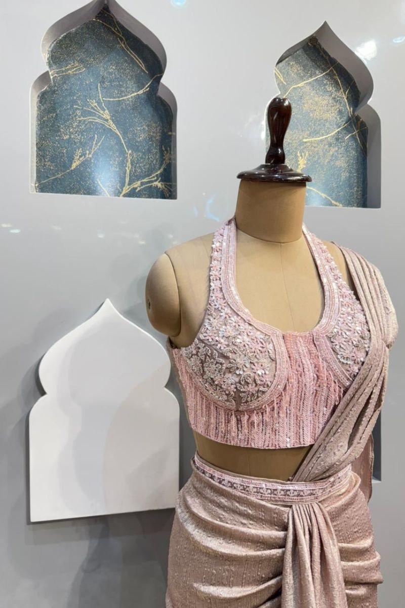 "BLUSH CHAMPAGNE DRAPE SAREE image 2