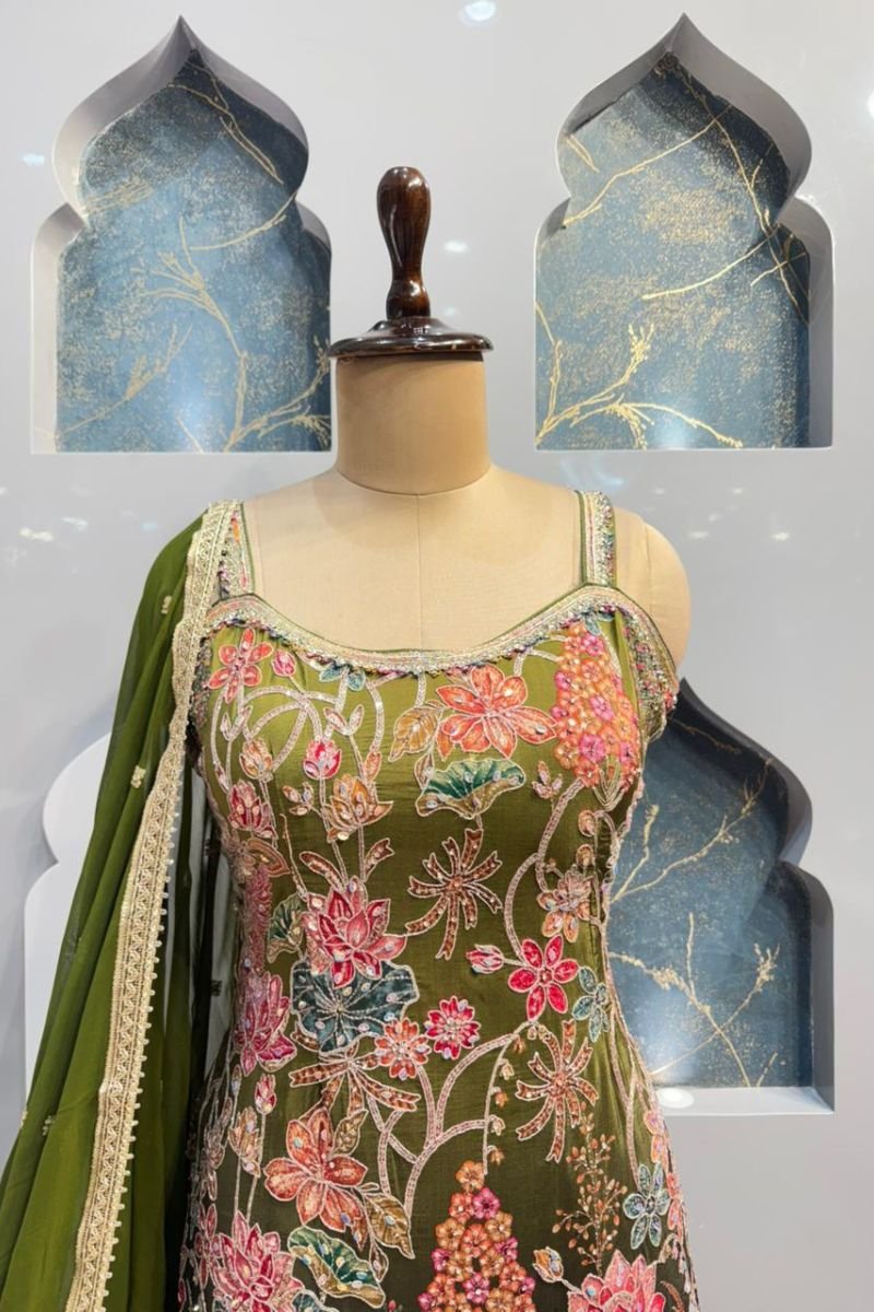 " EMERALD GARDEN EMBROIDERED SHARARA SET " image 1