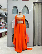 "VIBRANT ORANGE MIRROR-WORK INDO WESTERN SET" image 0