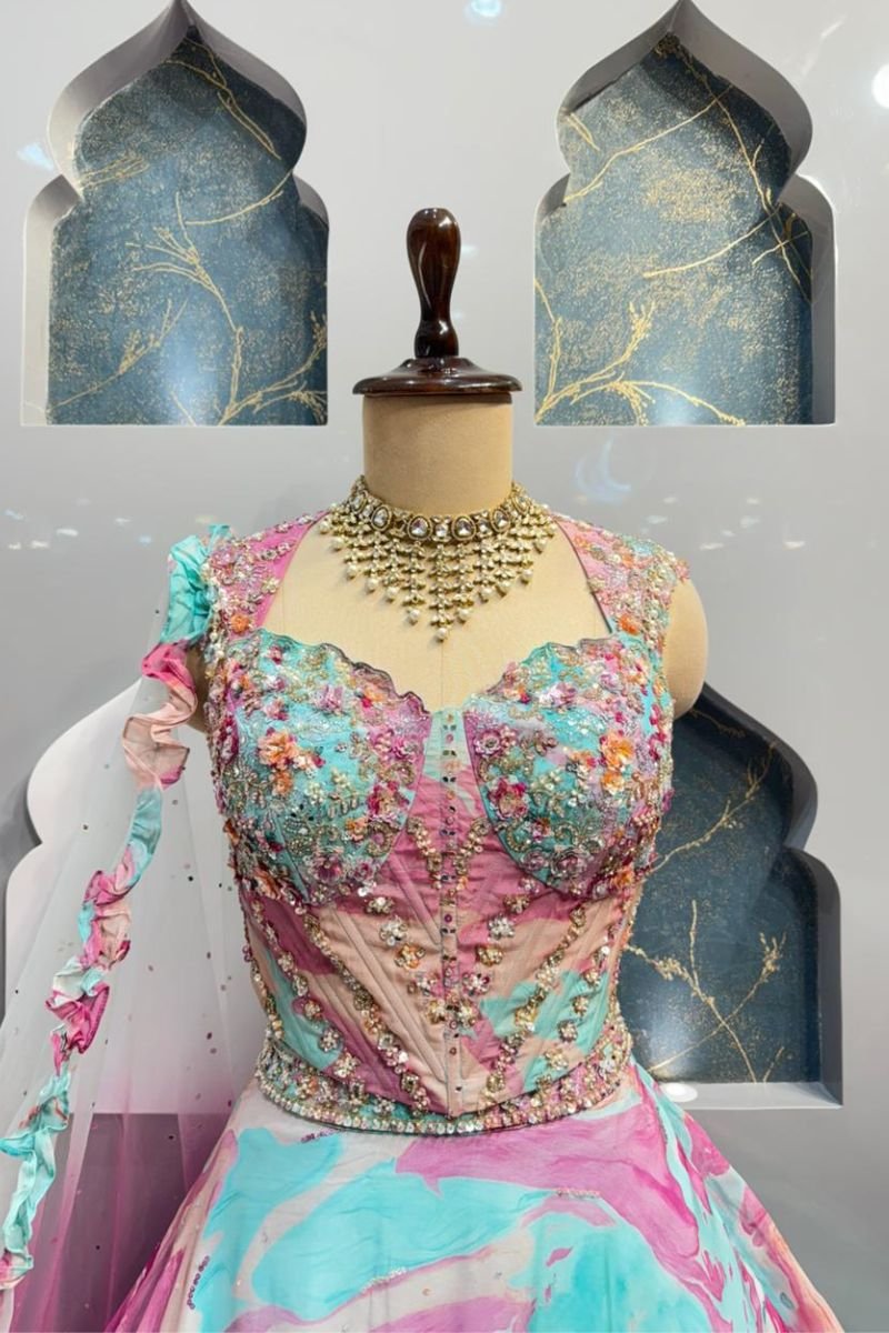 "SOFT BLUSH GREEN LEHENGA" image 1
