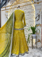 " SUNSHINE YELLOW MIRROR EMBELLISHED SHARARA AND INDOWESTERN " image 5