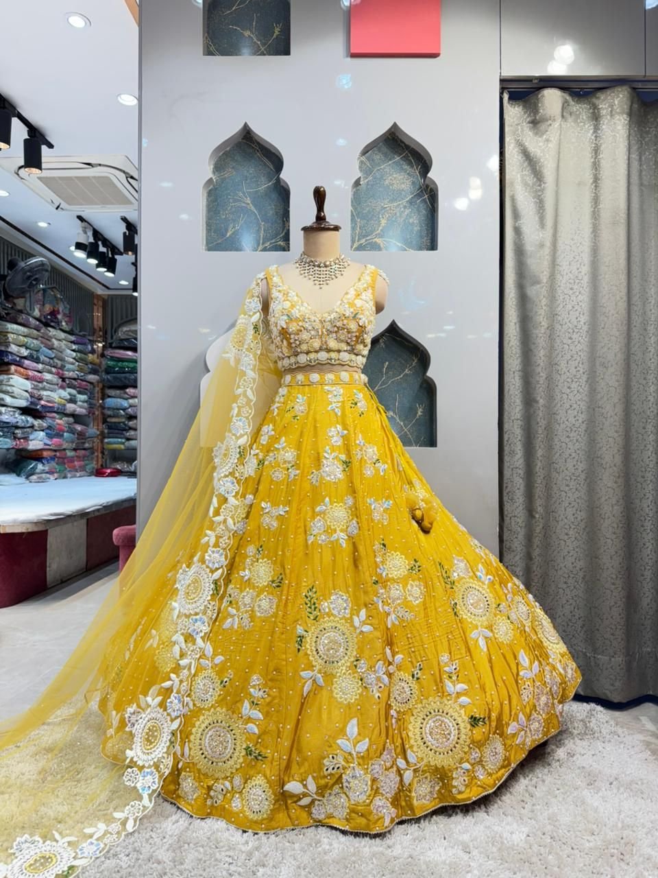 "GOLDEN MARIGOLD FLORAL COUTURE LEHENGA" image 0