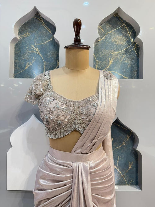 "MOONLIGHT CHAMPAGNE LUXE DRAPE SAREE" image 1