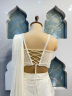 "IVORY PEARL EMBELLISHED DRAPE SAREE" image 4