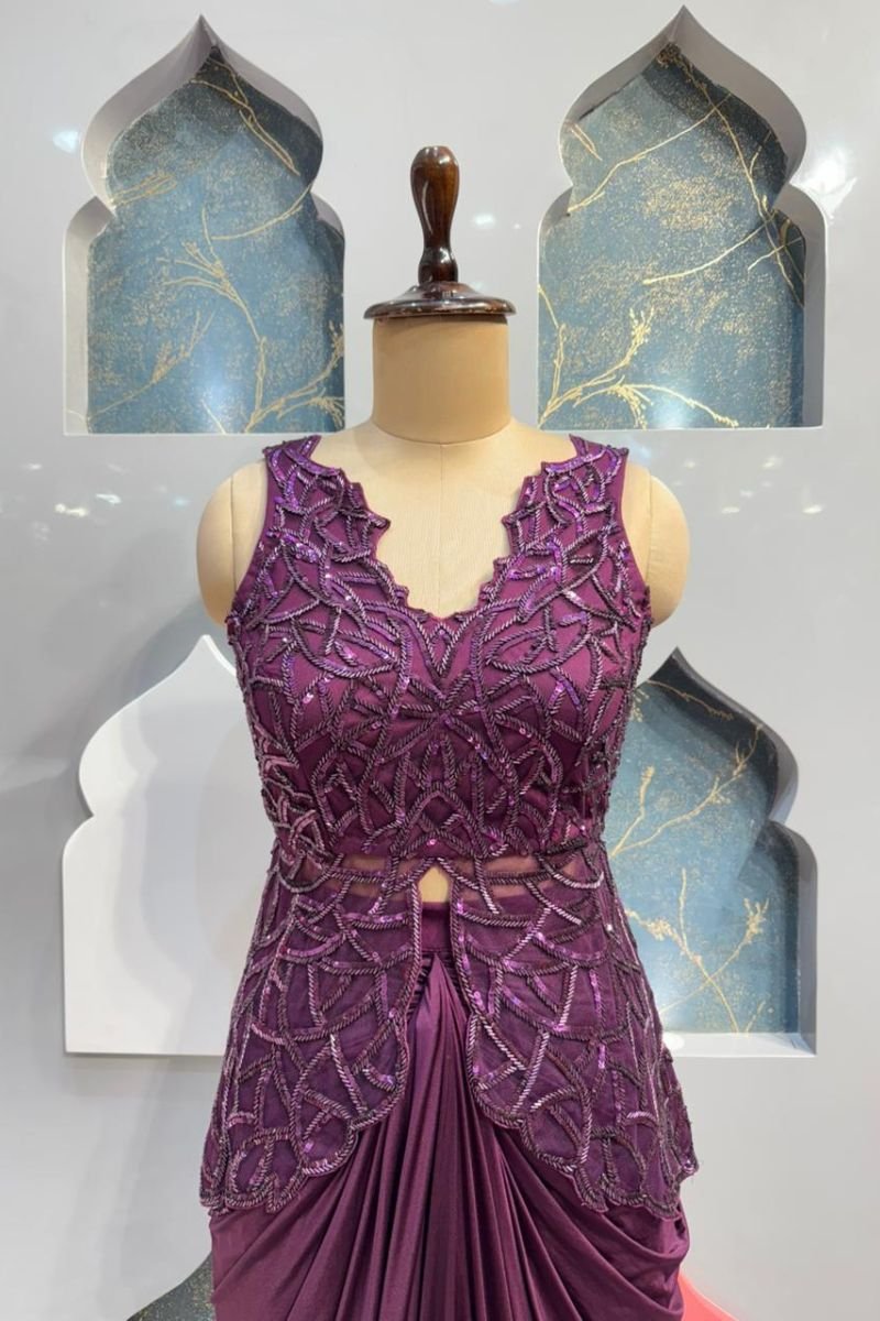 "ROYAL PLUM DRAPE INDO- WESTERN" image 1