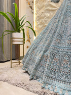 "ICE BLUE HERITAGE EMBROIDERED LEHENGA" image 4