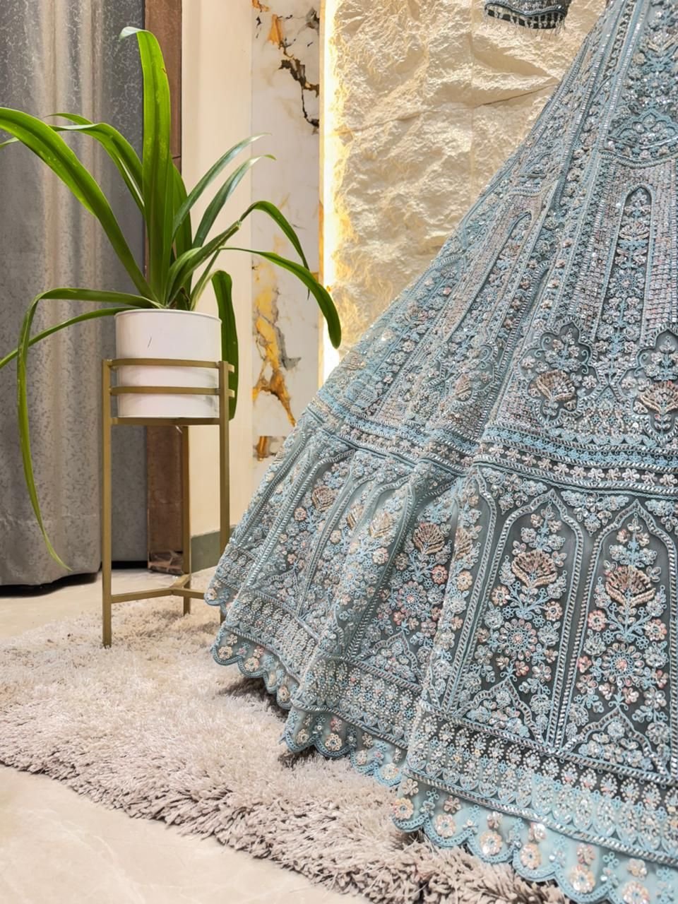 "ICE BLUE HERITAGE EMBROIDERED LEHENGA" image 4