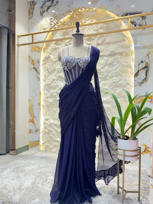 "MIDNIGHT ROYALE EMBELLISHED DRAPE SAREE" image 0