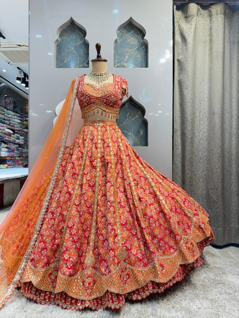 "ROYAL CORAL AND GOLD LEHENGA" image 3