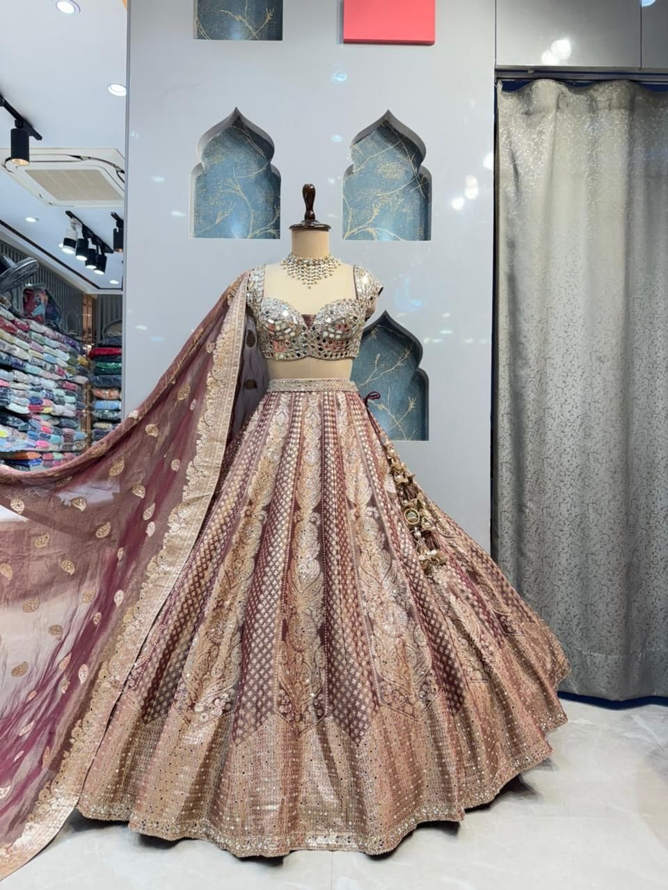 "MAROON GOLD REGAL LEHENGA" image 0
