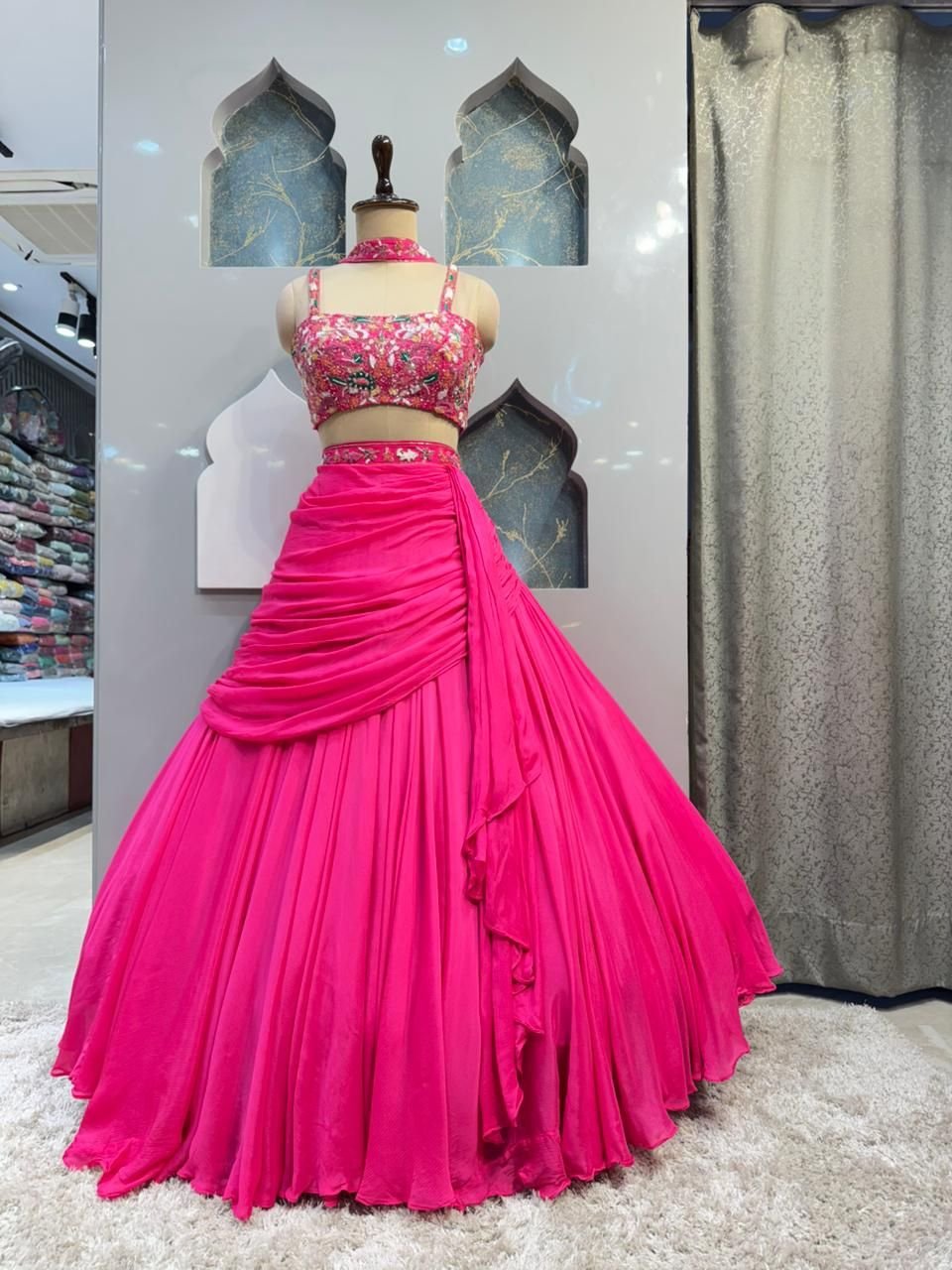 "MODERN HOT PINK WITH FLORAL EMBELLISHED LEHENGA" image 3