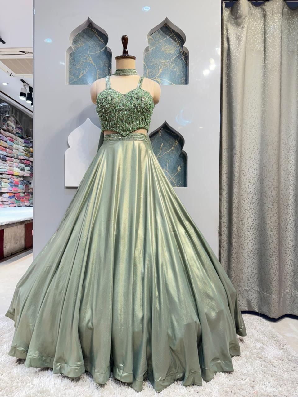 "SAGE SHIMMER DESIGNER LEHENGA" image 3