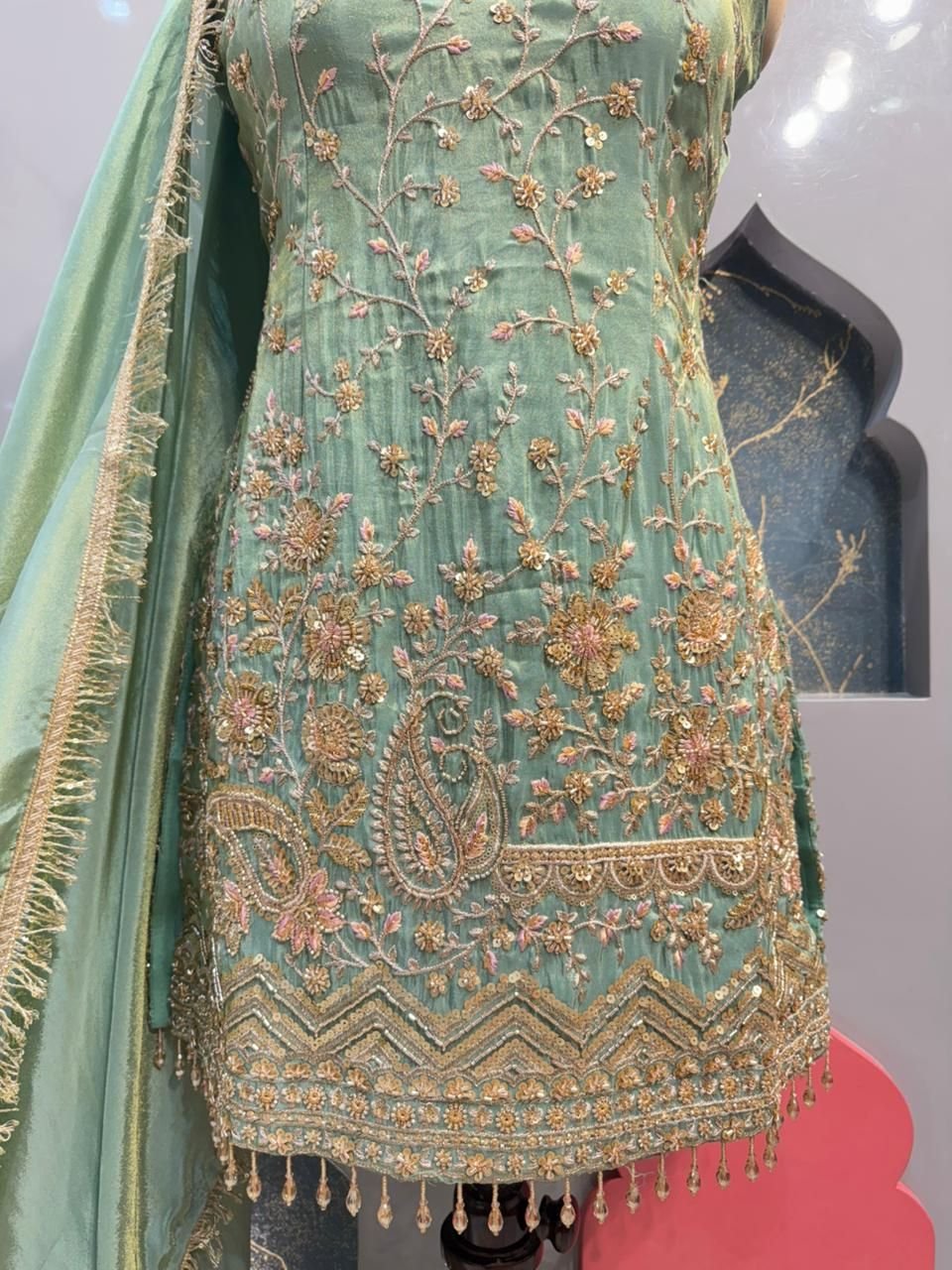 "MINT BLOSSOM EMBROIDERED SHARARA" image 2