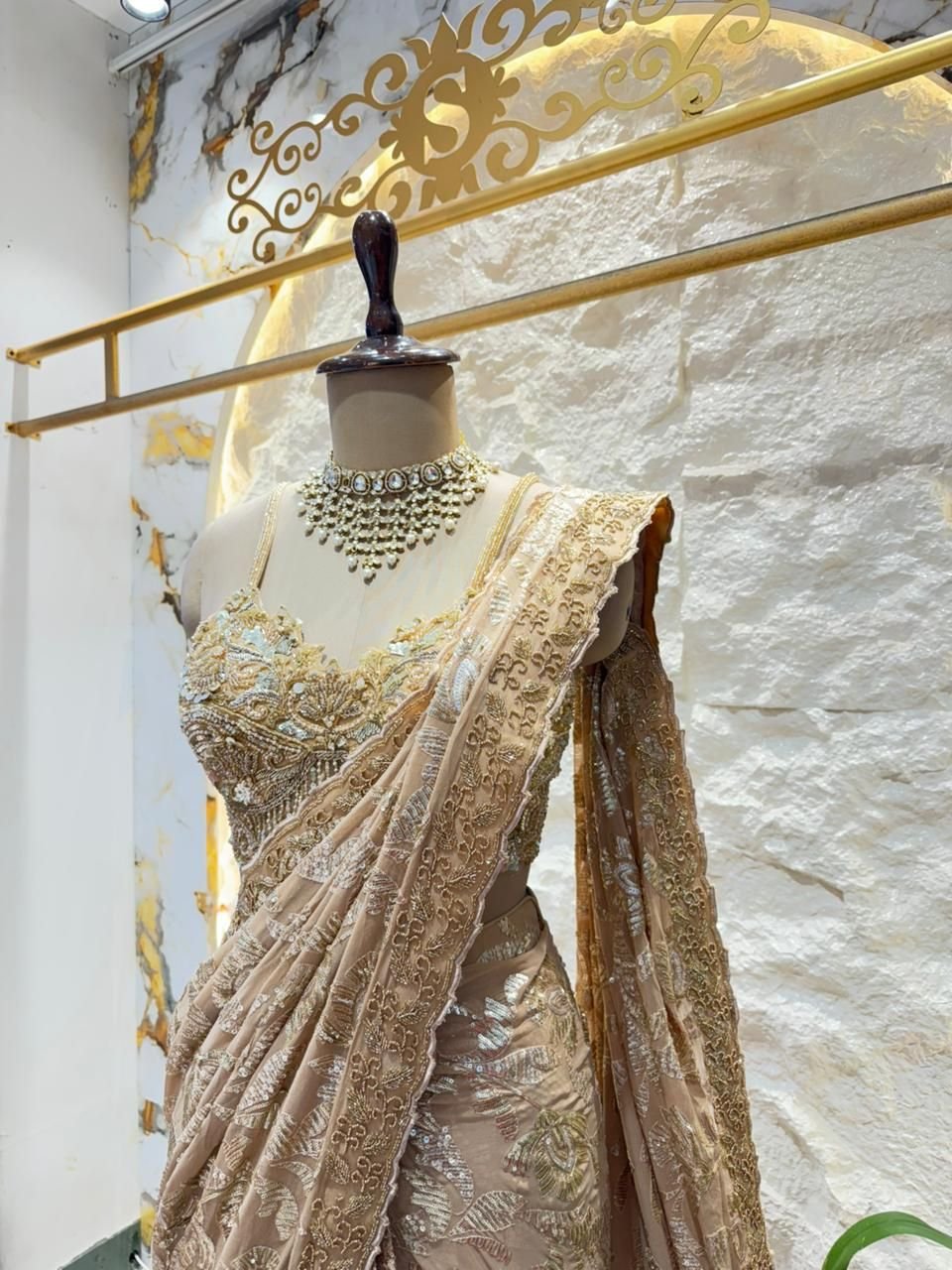 "CHAMPAGNE GOLD HAND EMBROIDERED SAREE" image 2