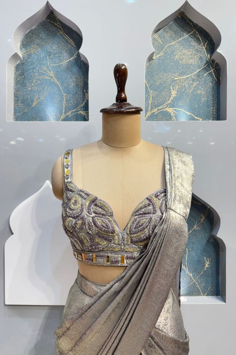 "CHAMPAGNE GLOW PRE-DRAPED SAREE" image 1