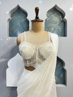 "IVORY PEARL EMBELLISHED DRAPE SAREE" image 1