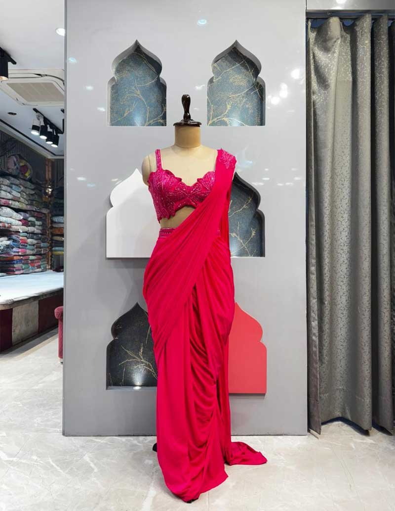 "FUCHSIA GLAMOUR DRAPE SAREE" image 0