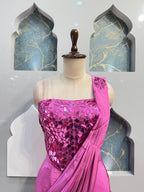 "FUCHSIA GLAM DRAPE SAREE" image 1
