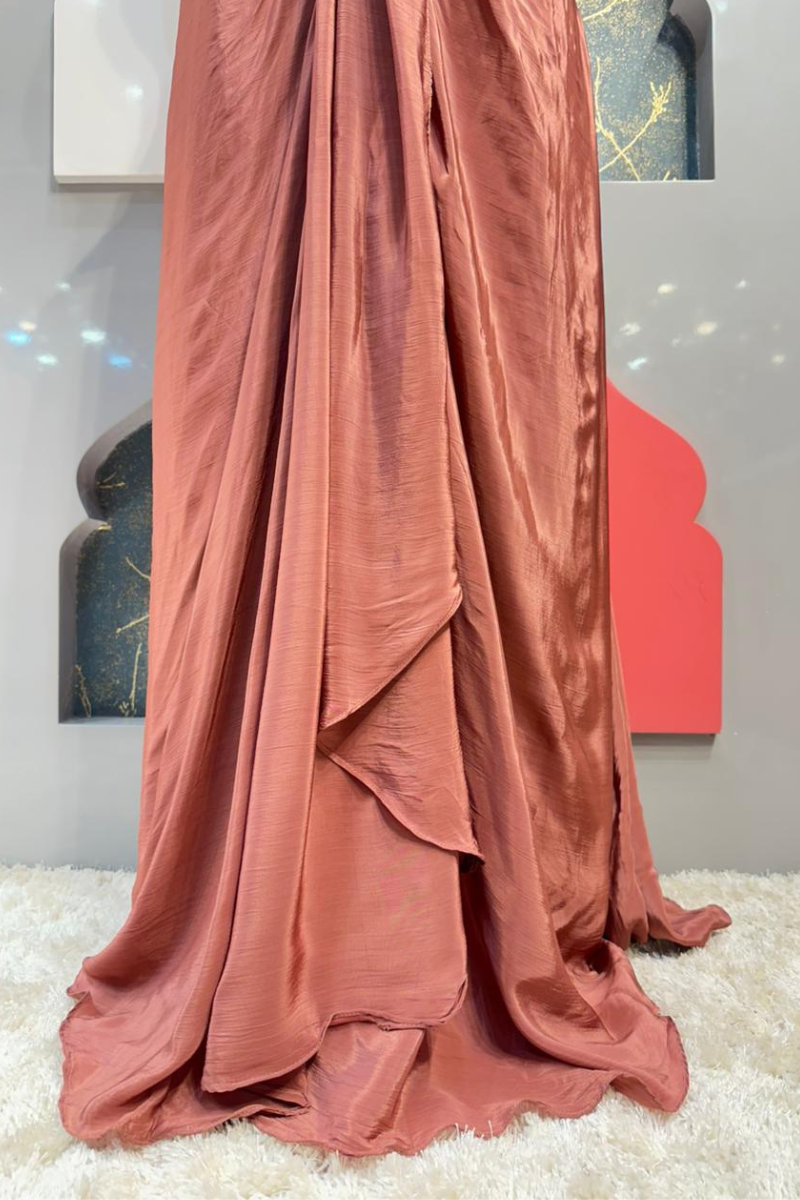 "RUST ROSE DRAPED INDO WESTERN" image 3