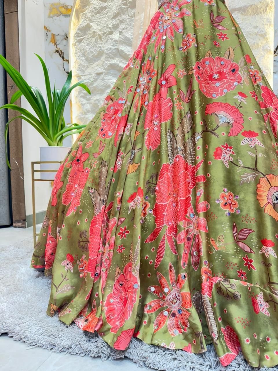 "OLIVE BLOOM COUTURE LEHENGA" image 3